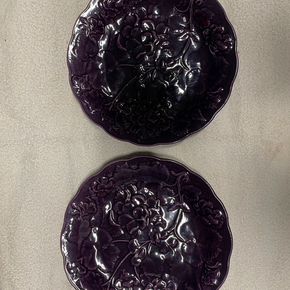 Dick Knox of Laguna Beach mid century California Pottery Plate 2 purple plates